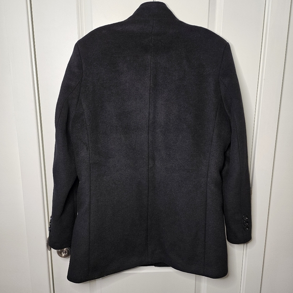 Men’s Jet Black Wool Blend Car Coat Tailored Classic Minimalist Jacket Size Med - Picture 7 of 16